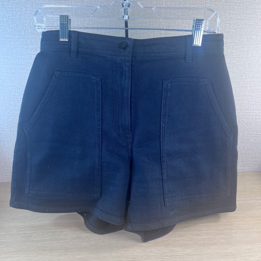 Wilfred Free Aritzia Black High Waisted Patch Pocket Denim Shorts Size 8 98513